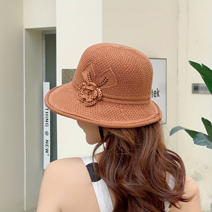 1pc Stylish Breathable Knitted Flower Bucket Hat - Lightweight, Foldable, Portable, Sunshade Outdoor Cap - Perfect Gift for Mom, Ideal for Summer, Beach, Gardening, Hiking, and Outdoor Activities