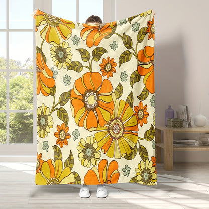 1pc Cozy Flower Print Flannel Blanket - Soft, Warm, Lightweight Throw for Couch, Sofa, Office, Bed, Camping, Traveling, and Ramadan - Perfect for Snuggling Up on Chilly Days