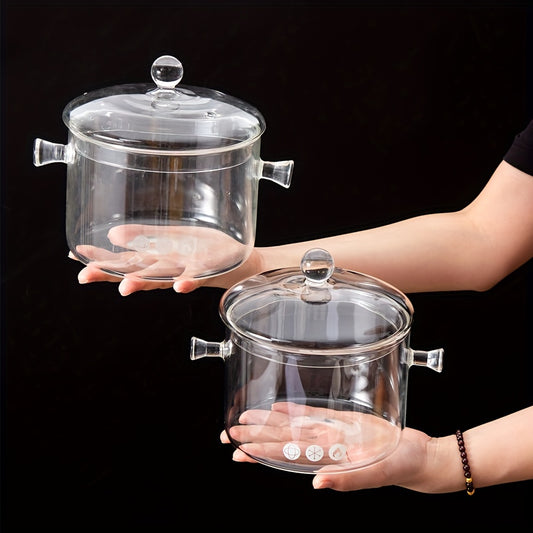 1pc Glass Pot With Cover Glass Saucepan Stovetop Cooking Pot With Lid And Handle Simmer Pot And Pan Glass Cookware For Pasta Noodle, Soup, Milk, Baby Food