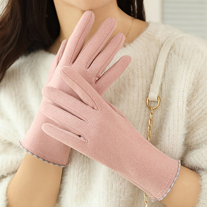 Luxurious Winter Full Finger Gloves - Soft Fleece Lining, Touch Screen Compatible, Windproof, Elastic, and Warm for Ladies - Perfect for Driving, Cycling, and Weekend Casual Outings