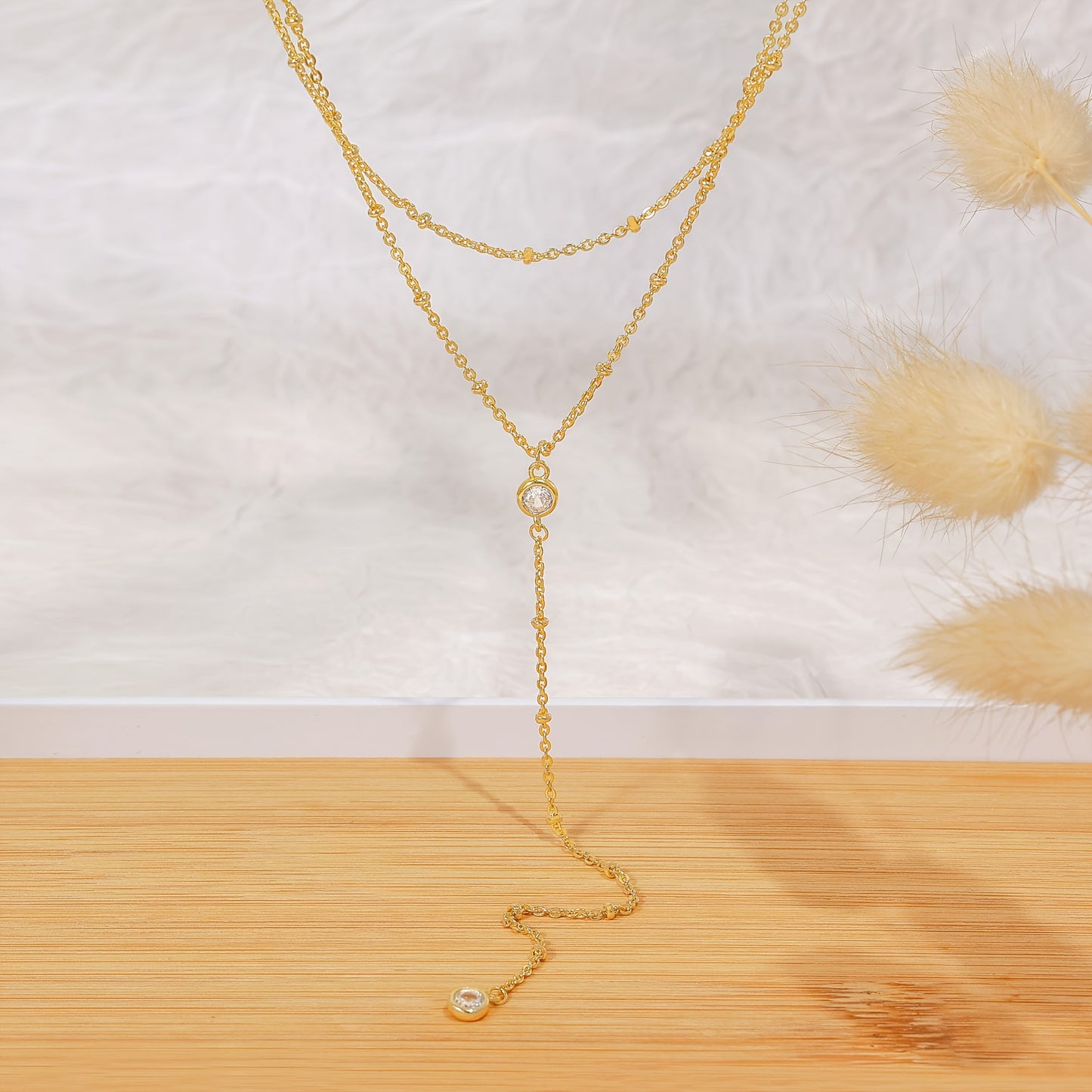 Extremely Fine Y-shaped Double-layer Necklace Embellished With Tiny Artificial Crystal Elegant Simple Style For Women Daily