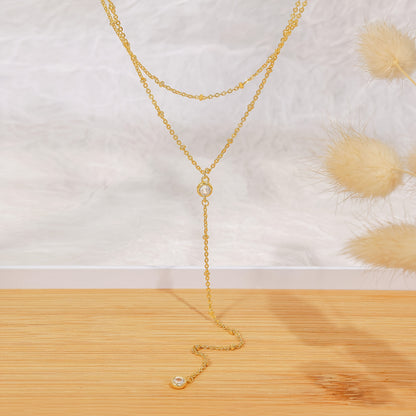 Extremely Fine Y-shaped Double-layer Necklace Embellished With Tiny Artificial Crystal Elegant Simple Style For Women Daily