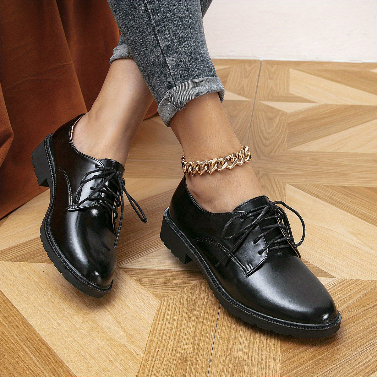 Lace Up Oxford Shoes - Timeless Solid Color Design, Classic Round Toe, Comfortable Low-top, Slip-Resistant, Premium Patent Leather, Easy Lace Up - Perfect for Everyday Casual Occasions, Versatile Style