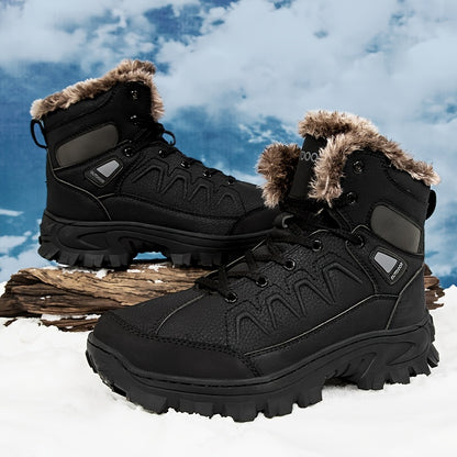 Men's Warm Fleece Snow Boots, Wear-resistant Comfortable Non-Slip Outdoor Hiking Boots, Winter, Black