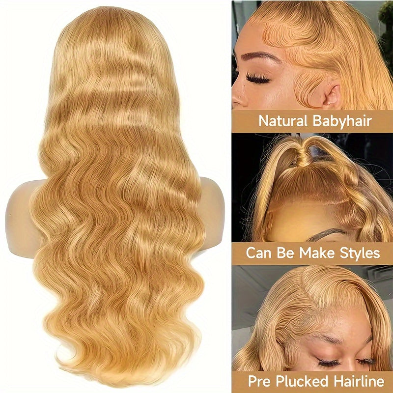 27# Honey Blonde Wig Highlight Ombre Blonde 13x6 HD Lace Front Wigs Human Hair Honey Blonde Lace Front Wig Colored Body Wave Pre Plucked Baby Hair Glueless For Women