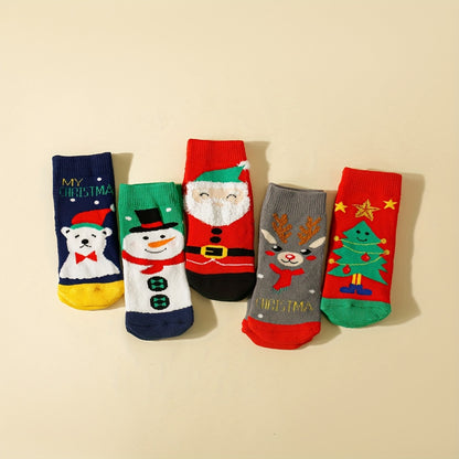 5pairs Baby Boys Kids Santa Claus Christmas Gift Bear Elk Terry Thickened Warm Socks, Toddlers Children's Trendy Socks