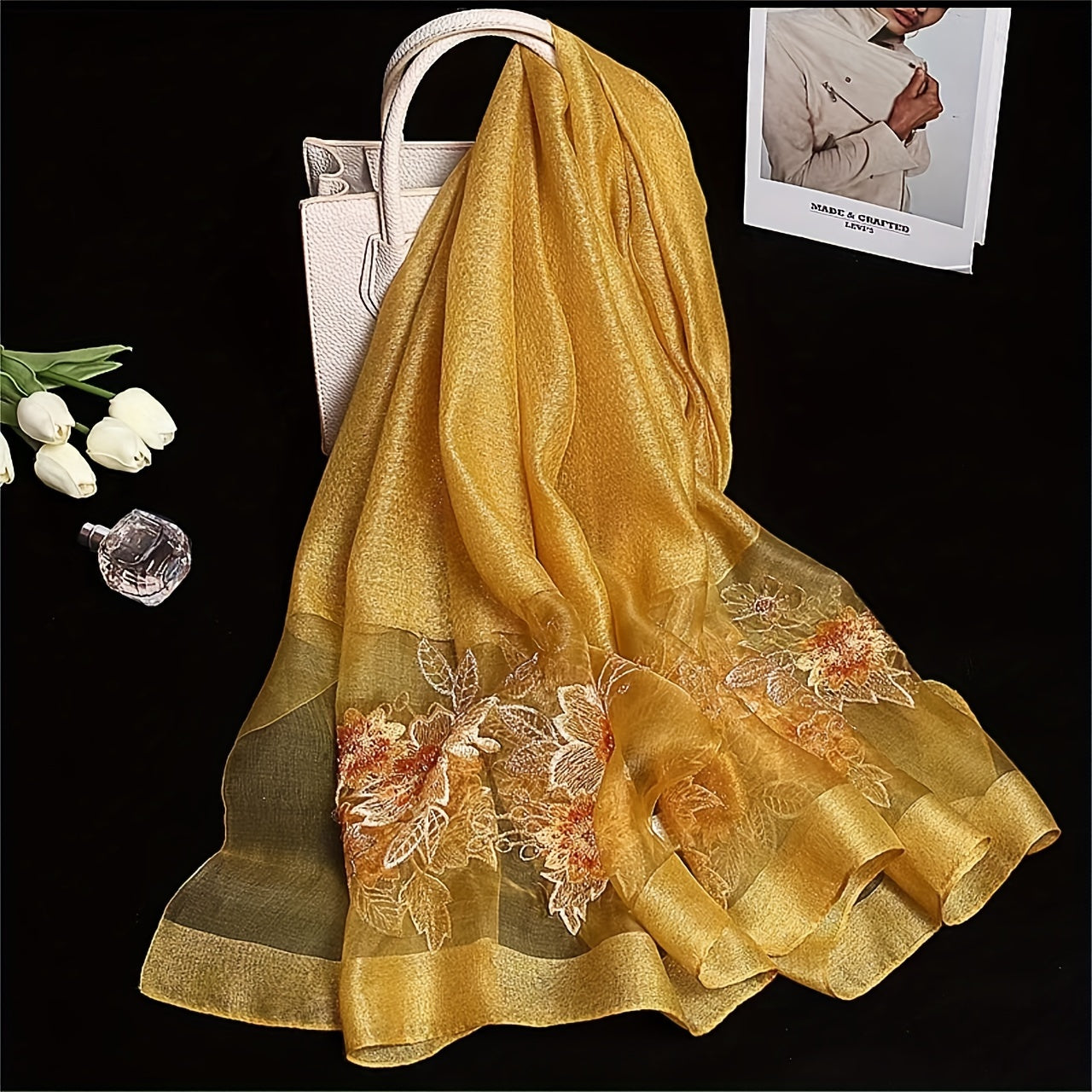 Luxurious Multi-Functional Beaded Floral Scarf - Soft, Breathable, Warm, and Long Wrap Shawl for Women - Perfect Gift for Eid, Casual Daily Wear, and Special Occasions