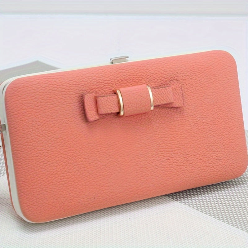 Elegant Bow Decor Phone Wallet, Fashion Phone Case With Card Slots & Zipper Pocket