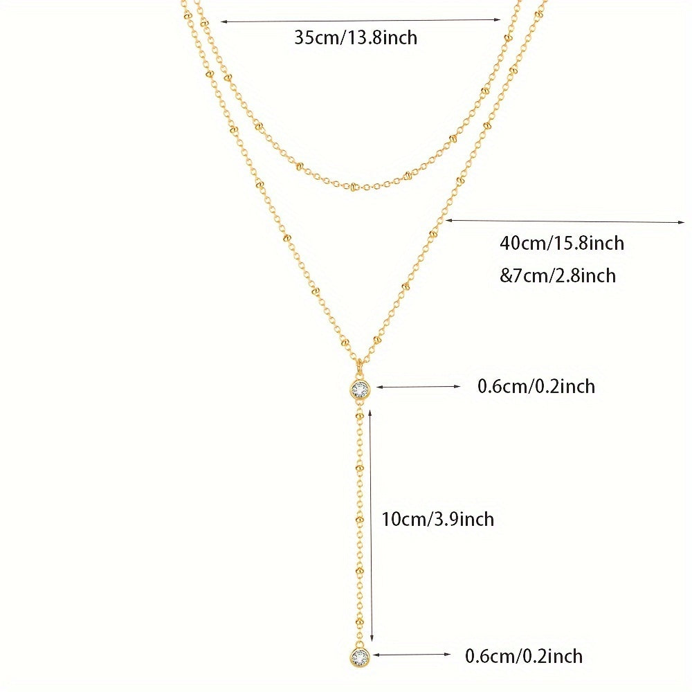 Extremely Fine Y-shaped Double-layer Necklace Embellished With Tiny Artificial Crystal Elegant Simple Style For Women Daily