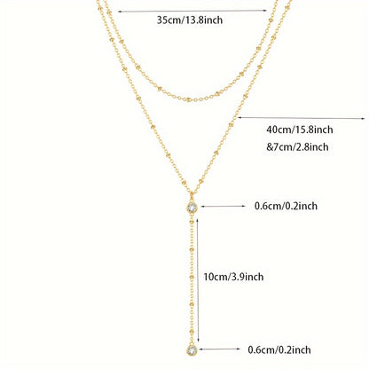 Extremely Fine Y-shaped Double-layer Necklace Embellished With Tiny Artificial Crystal Elegant Simple Style For Women Daily