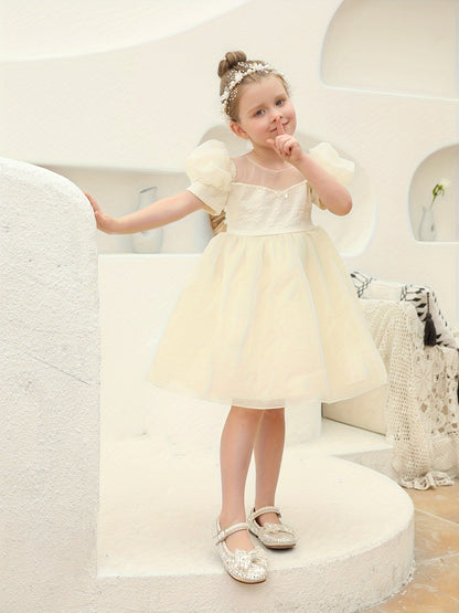 Adorable Little Girls Puff Sleeve Princess Wedding Dress - Elegant, Cute, and Comfortable Flower Girl Gown for Special Occasions - Perfect for Weddings, Parties, and Formal Events