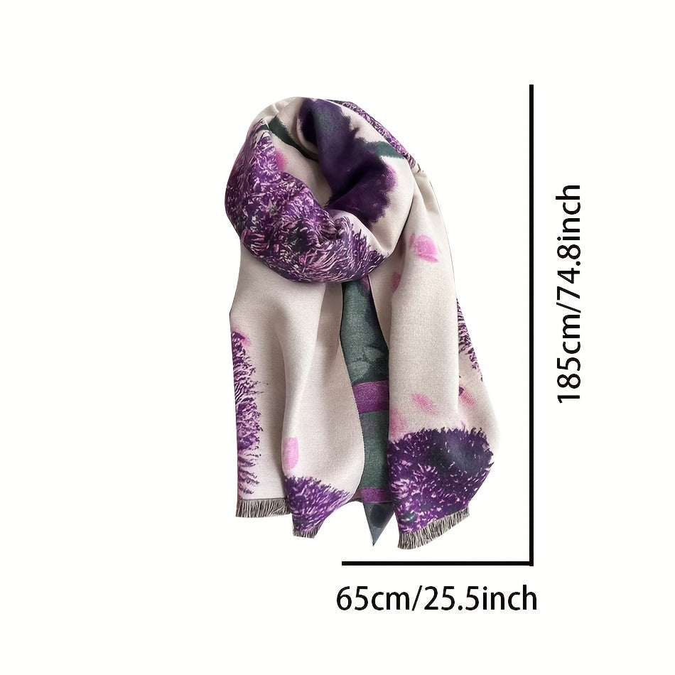 Purple Soft Jacquard Elegant Scarf - Warm, Windproof, Coldproof, Fringe Shawl for Autumn Winter Commuters - Stylish, Cozy, and Versatile Accessory for Women