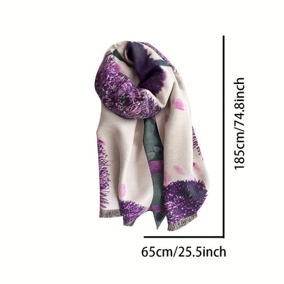 Purple Soft Jacquard Elegant Scarf - Warm, Windproof, Coldproof, Fringe Shawl for Autumn Winter Commuters - Stylish, Cozy, and Versatile Accessory for Women