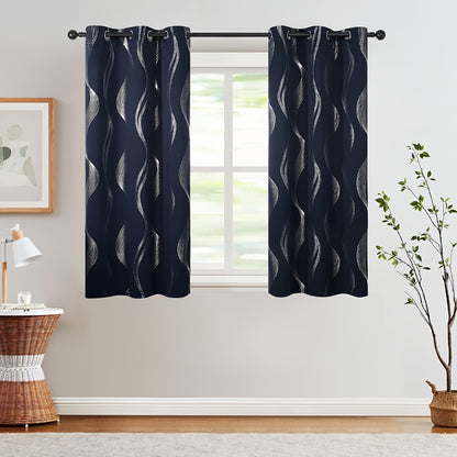 2PCS Luxurious Blackout Curtains with Grommet Top - Thermal Insulated, Noise Reducing, High Precision Bronzing Striped Wave Pattern for All-Season Room Darkening - Polyester Drapes for Bedroom and Living Room with Easy Installation