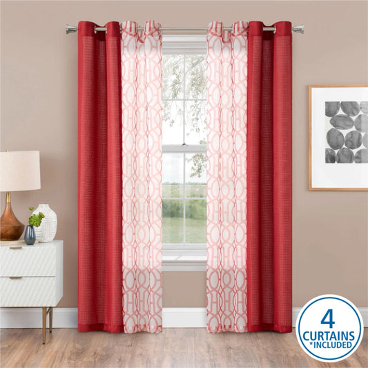 Kingswood 4 Piece Grommet Curtain Set Red 27.5" W x 84" L