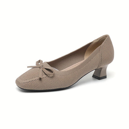 Chic Women's Bowknot Block Heels - Comfort Mid Heel, Square Toe, All-Season Elegance & Versatility