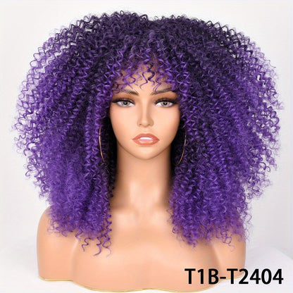 Versatile 16-Inch Afro Kinky Curly Wig | Comfort Fit with Bangs | Unisex, Easy Maintenance for Daily Wear & Cosplay