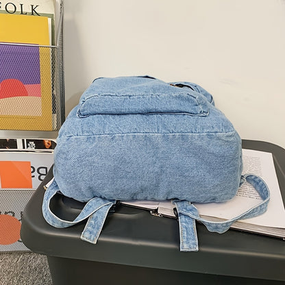 Fashion Denim Backpack, Preppy College School Daypack, Travel Commute Knapsack & Laptop Bag