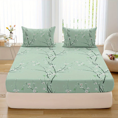 3-Piece Soft & Cozy Printed Bedding Set - Includes Fitted Sheet and 2 Pillowcases - Perfect for Bedroom, Guest Room, and Hotel