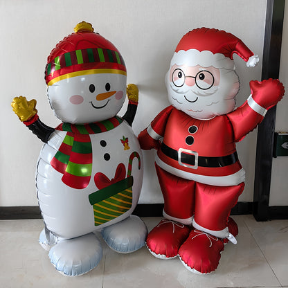 2 Pcs Giant Christmas Inflatable Decorations Set - 61-inch Self-Sealing Aluminum Foil Santa Claus and Snowman Balloons for Versatile Holiday Parties, Carnivals, and Celebrations - Easy to Use, Reusable, and Durable for Ages 14+