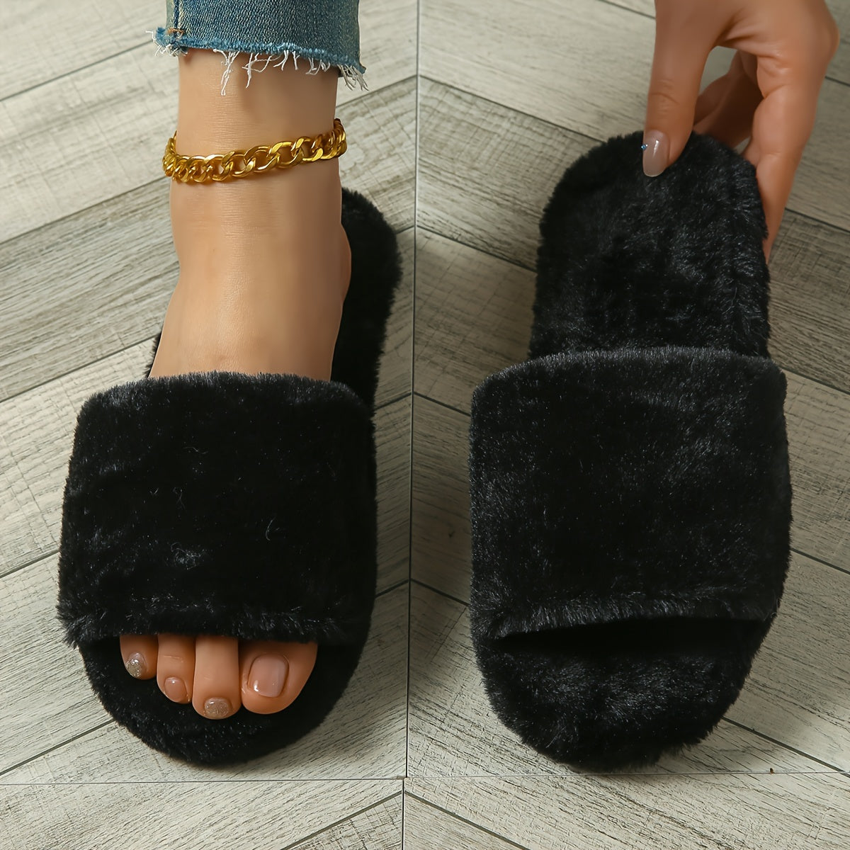 Fluffy Home Warm Slippers, Soft Sole Lightweight Flat Plush Lined Cozy Shoes, Non-slip Floor Mute Shoes