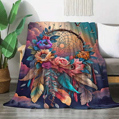 1pc, Flannel Creative Dream Catcher Net Printed Blanket Comfortable And Soft Suitable For Adults With Multiple Specifications Four-season Blanket Air Conditioning Nap Leisure Sofa Small Blanket Printed Blanket