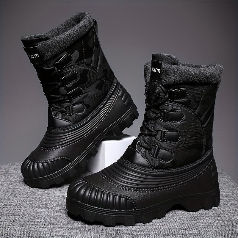 Mens Winter Snow Boots - Durable Anti-skid & Windproof - Luxurious Fuzzy Lining - High-top Lace-up Design - Perfect for Outdoor Walking, Running, Hiking in Autumn & Winter