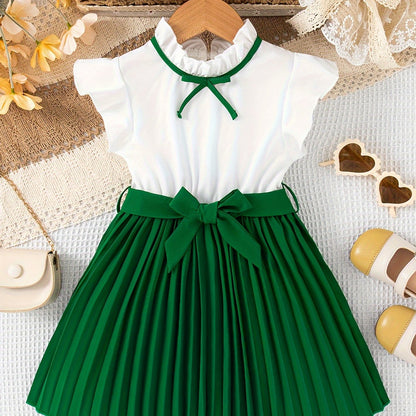 Fashionable Girls Bow Strapped Dress with Ruffle Trim - Adorable Splicing Design for Comfortable Summer Holidays & Parties - A Perfect Gift Idea