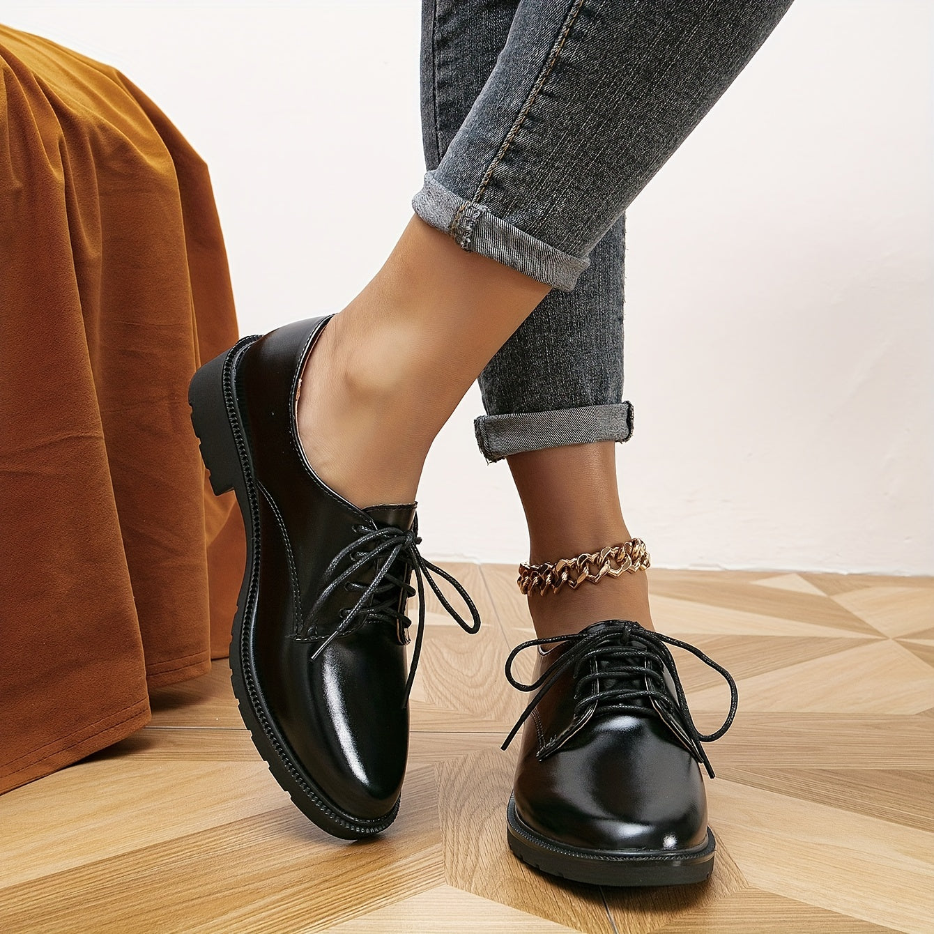 Lace Up Oxford Shoes - Timeless Solid Color Design, Classic Round Toe, Comfortable Low-top, Slip-Resistant, Premium Patent Leather, Easy Lace Up - Perfect for Everyday Casual Occasions, Versatile Style