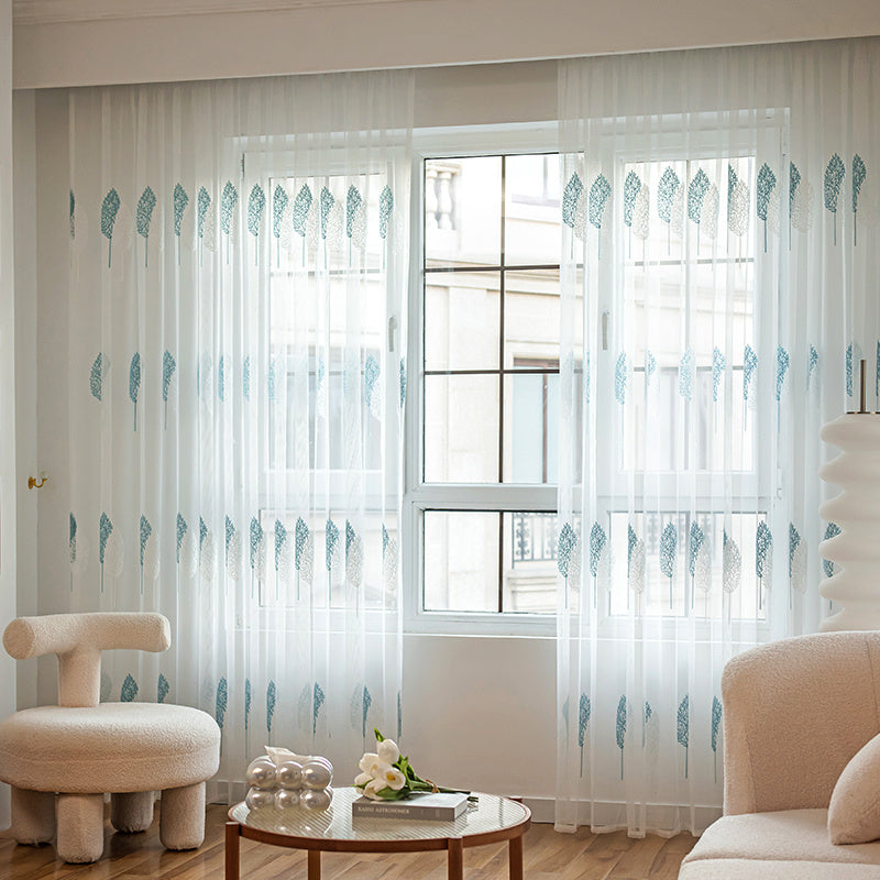 One Panel Of Flower Embroidered White Sheer Curtain Window Curtain Voile Drapes Panel, Semi Transparent Curtain Panel, For Living Room Bedroom Hotel Window