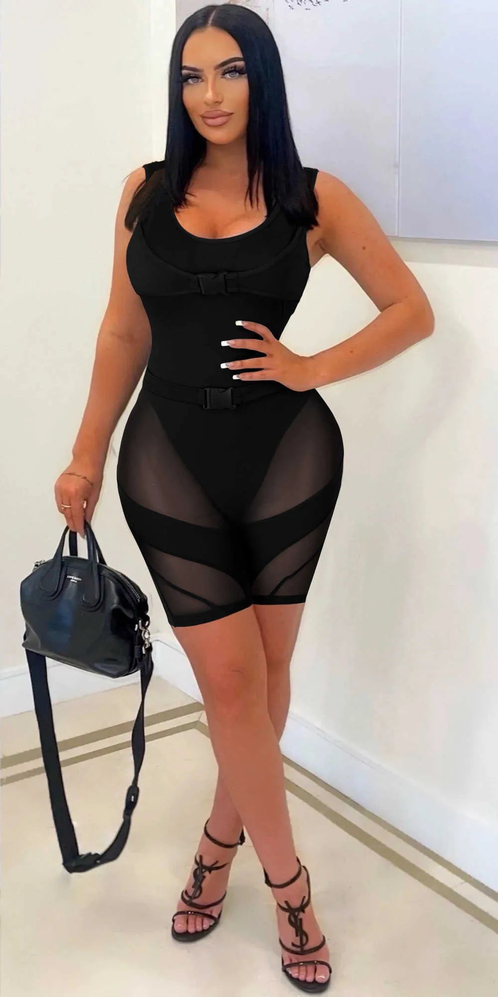 Women's jumpsuits summer amp rompers New Mesh Splice Sexy Perspective Tank Top Jumpsuit romper Women clubwear