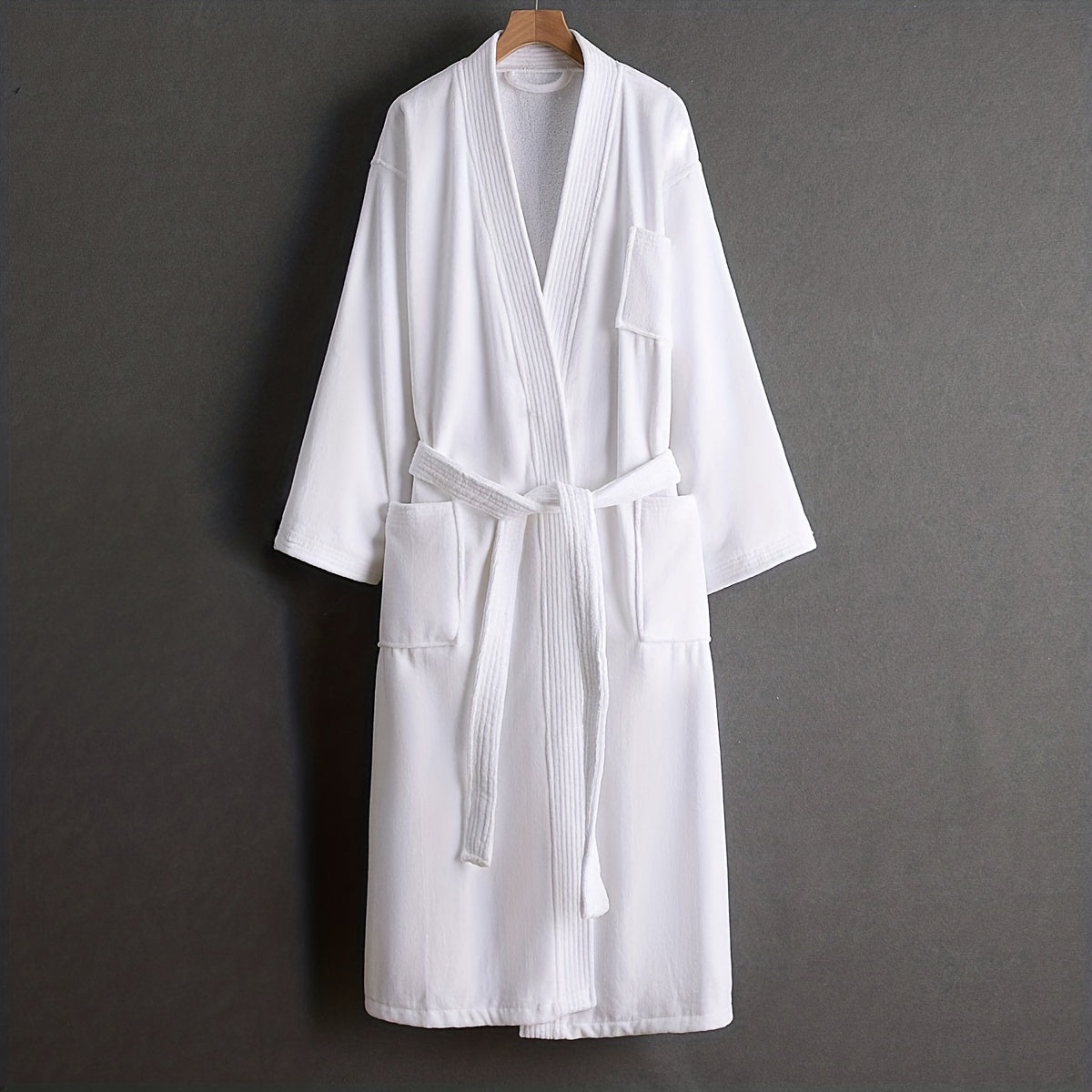 1pc Soft Cotton Bathrobe, Absorbent Long Sleeve Long Bathrobe, Soft Loose Loungewear, Morning Robe For Home Bathroom Bedroom Pool, Bathroom Supplies