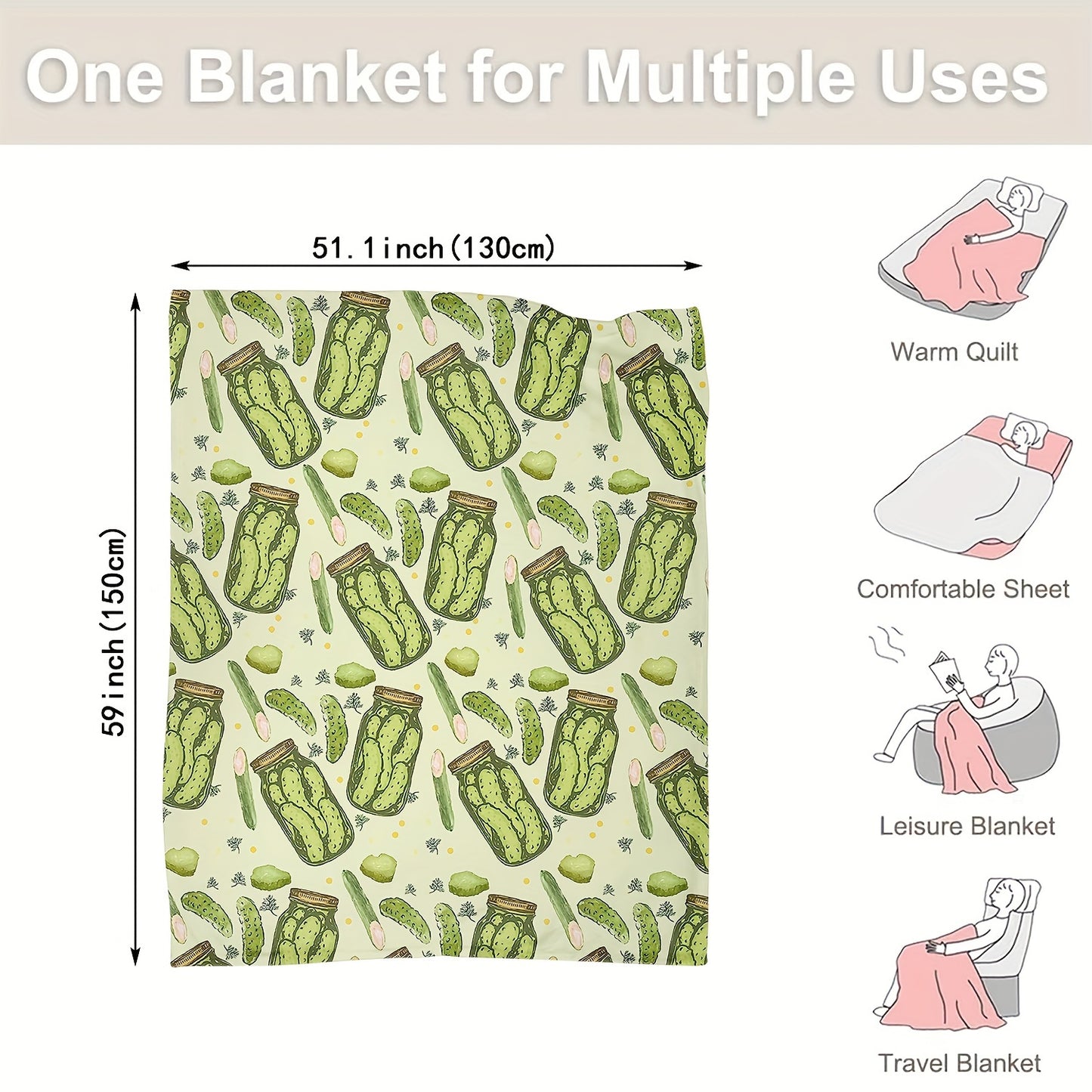 1pc Cozy Cucumber Pickles Bottle Print Flannel Blanket - Ultra Soft, Plush, and Warm Throw Blanket for Travel, Sofa, Bed, Office, and Home Decor - Perfect Birthday and Holiday Gift for Boys, Girls, and Adults, Suitable for All Seasons