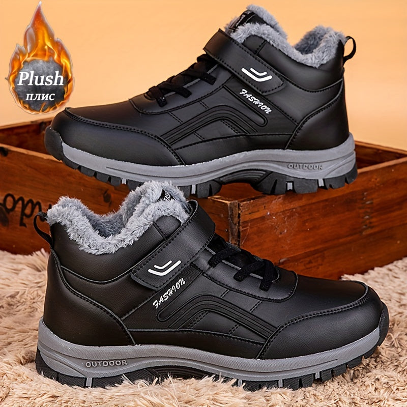 Men's Solid Snow Boots With Warm Plush Lining, Comfy Non Slip Casual Shoes For Men's Outdoor Activities