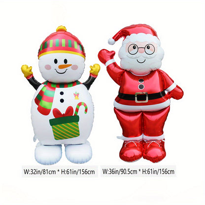 2 Pcs Giant Christmas Inflatable Decorations Set - 61-inch Self-Sealing Aluminum Foil Santa Claus and Snowman Balloons for Versatile Holiday Parties, Carnivals, and Celebrations - Easy to Use, Reusable, and Durable for Ages 14+