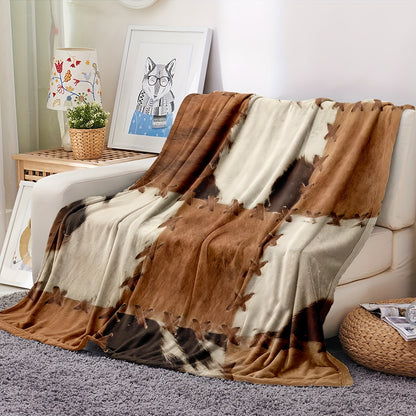 1pc Cozy Flannel Patchwork Faux Animal Fur Blanket Shawl - Soft, Skin-Friendly, Casual, Multi-Purpose, Perfect for Sofa, Lunch Break, Nap, and Outdoor Use - Easy Care, Lightweight, and Versatile Throw Blanket