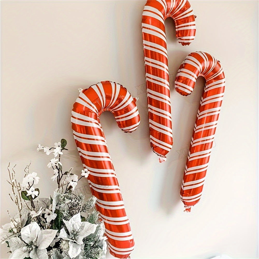 10pcs 31/16" Christmas Candy Cane Foil Balloons - Festive Holiday Party Decorations for New Year & Santa Claus Theme