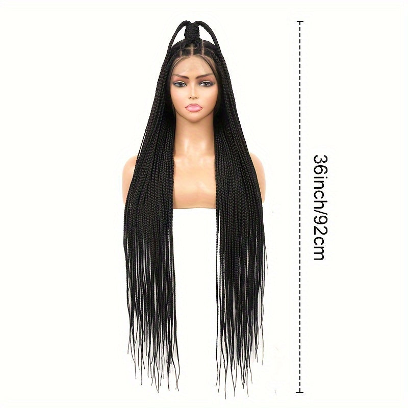 36 Full Lace, 250% Density, Hand-Braided Synthetic Wig - Easy to Wear, Classic Box Braid Style for Women - Long-Lasting, Natural-Looking, and Versatile Hairpiece