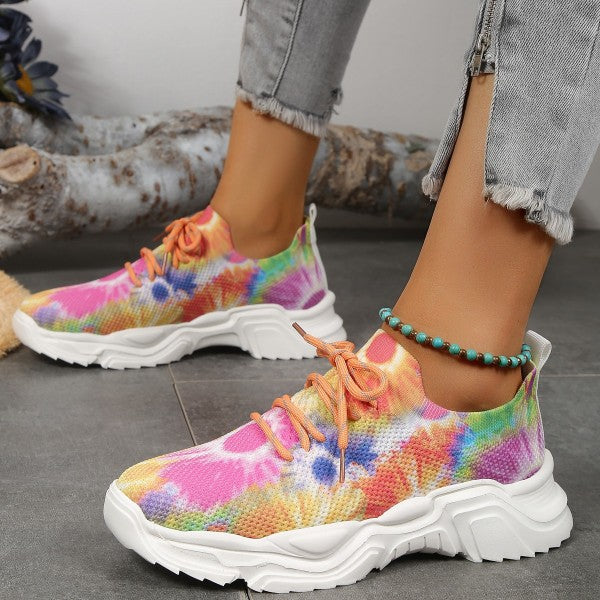 sealbeer - Orange Casual Sportswear Patchwork Tie-dye Round Comfortable Out Door Sport Shoes