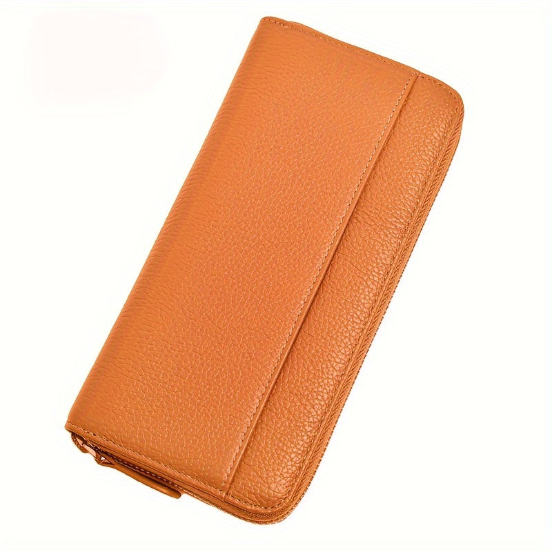 Genuine Leather Fashion RFID Wallet Women Clutch Credit Card Holder, Women's Casual Coin Purse Large Capacity Phone Bag, Zipper Clutch Bag Long Wallet