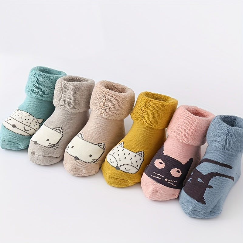 3pairs Baby Boys Girls Kids Thickened Terry Cute Animal Warm Socks For Autumn Winter, Newborn Baby Infant Children's Floor Socks