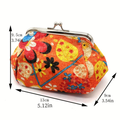 Mini Retro Flower Pattern Clutch Coin Purse, Kiss-Lock Carry On Pouch, Portable Women's Wallet