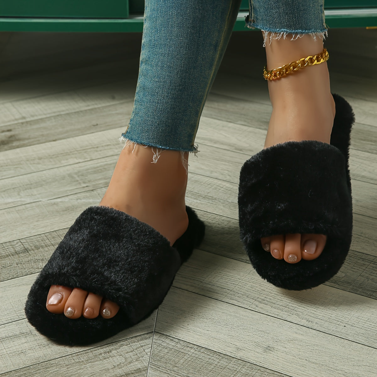 Fluffy Home Warm Slippers, Soft Sole Lightweight Flat Plush Lined Cozy Shoes, Non-slip Floor Mute Shoes