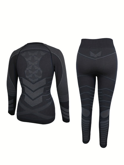 2-Piece Womens Thermal Underwear Set - Moisture-Wicking Compression Base Layers for Warmth, Long Sleeves Top and Leggings Suit - Ideal for Skiing and Winter Activewear