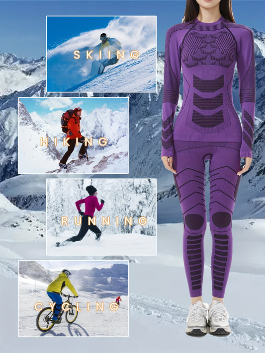 2-Piece Womens Thermal Underwear Set - Moisture-Wicking Compression Base Layers for Warmth, Long Sleeves Top and Leggings Suit - Ideal for Skiing and Winter Activewear