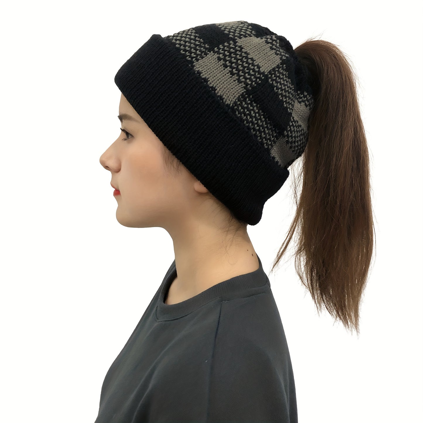 1/2/5pcs Soft & Cozy Knitted Ponytail Beanie Hats - Warm, Thick, Elastic, Versatile Solid Color Winter Caps for Women - Perfect for Outdoor Activities, Daily Wear, and Gift Ideas