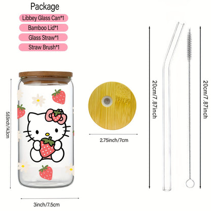 1pc Adorable Strawberry Hello Kitty Handcrafted UV-Resistant Coffee Tumbler Set - Complete with Glass Straw & Brush for Effortless Cleaning - Perfect for Catered Events and Everyday Sipping