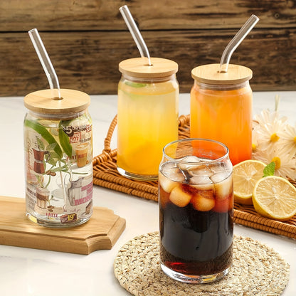 1pc/1 Set, 550ml/400ml Transparent Glass Water Cup with Lid and Straw, Simple Tea Cup, Beer Cup, Juice Glasses, Coffee Cup, Cola Mug, Drinkware