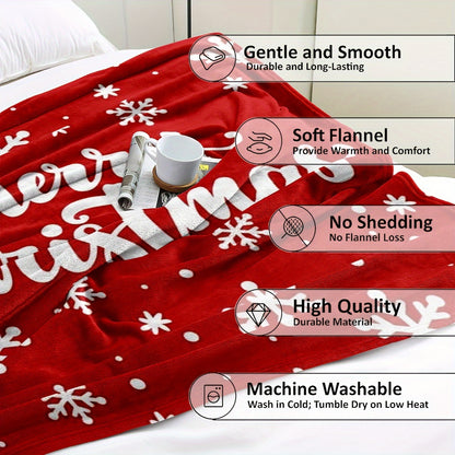 1pc Throw Blanket, Christmas Theme Snowflake Pattern Printed Blanket, Warm Cozy Soft Blanket For Couch Bed Sofa Car Office Camping Travelling, Gift Blanket Suitable For All Seasons