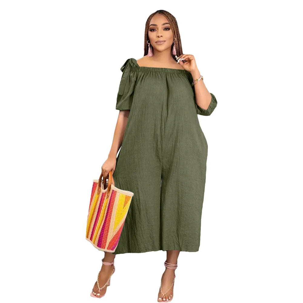 Designer Summer Loose Jumpsuits Plus size 3XL Women Short Sleeve Slash Neck Rompers Fashion Solid Capris One Piece Overalls Bulk Wholesale Clothes 9561